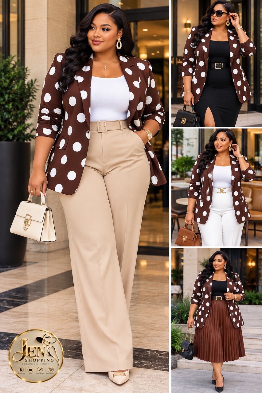 Blazer pois chocolat Moka porté, nouvel arrivage Jen Shopping