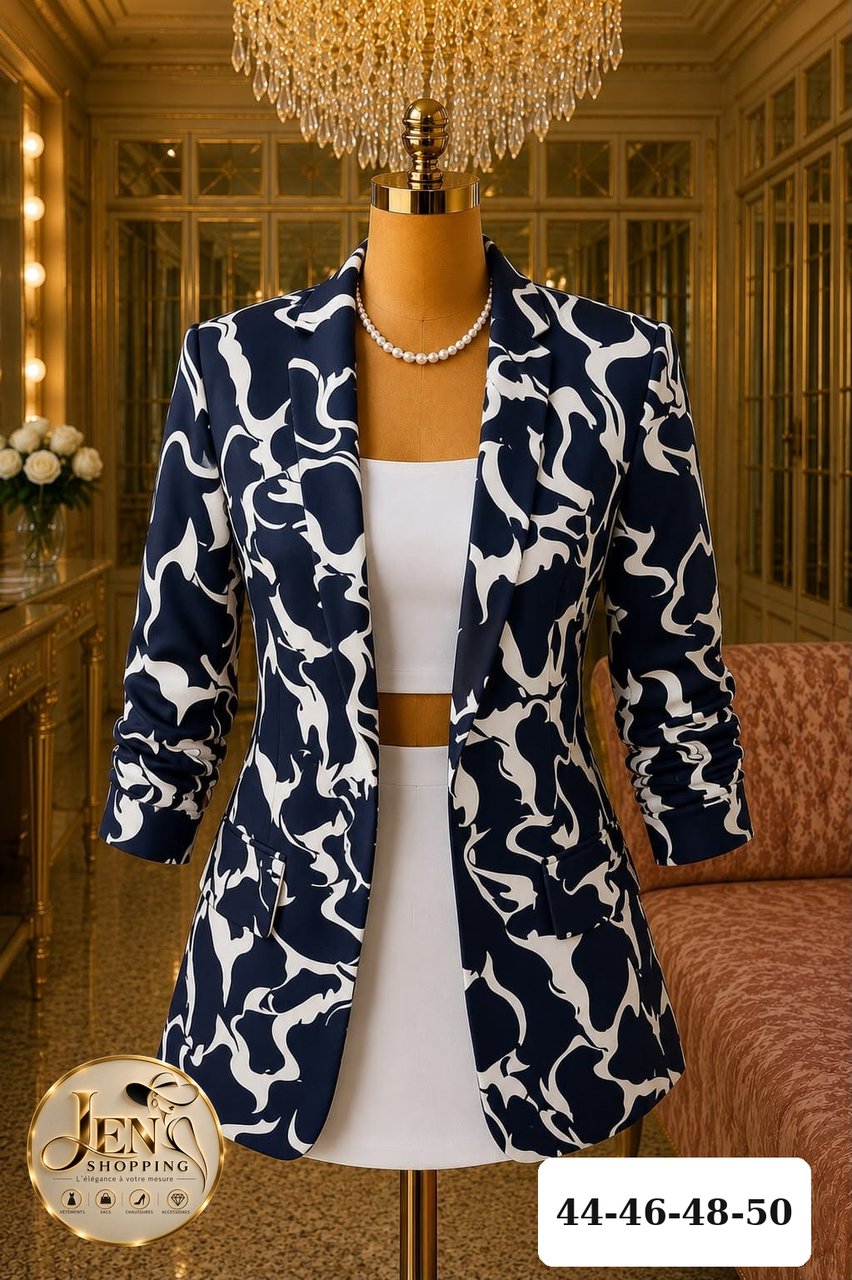 Blazer imprimé marbré marine Océane, Jen Shopping