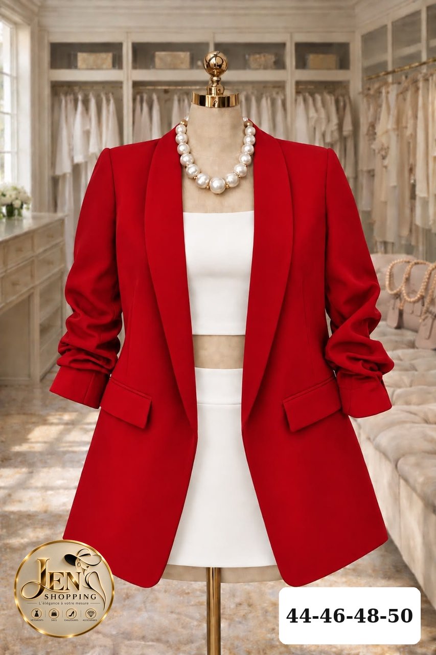 Blazer rouge, col châle Rubis, Jen Shopping